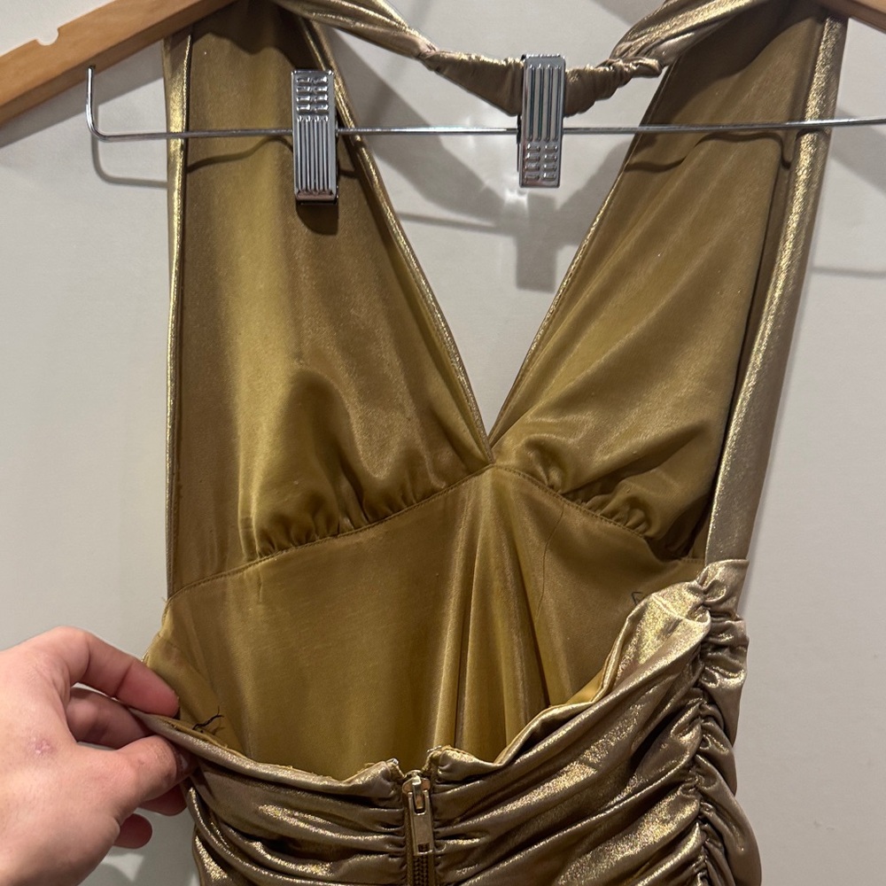 bebe Gold Backless Ruched Dress - Picture 8 of 8